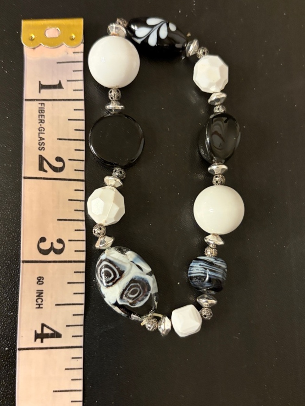 Black & White Beaded Stretch Bracelet